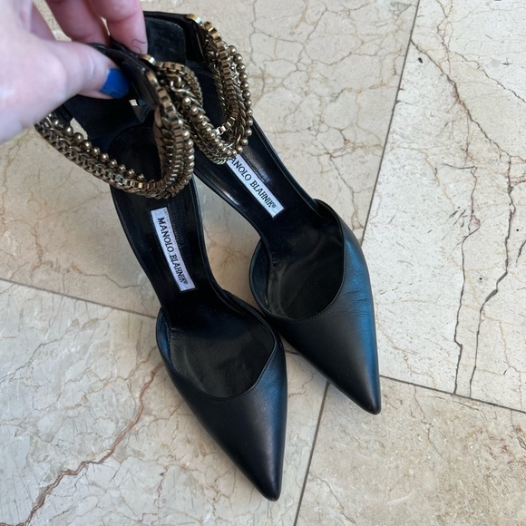 Manolo Blahnik Black Chain Heels Shoes - Picture 1 of 16